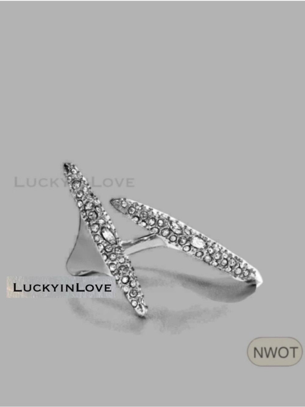 ALEXIS BITTAR • Modernist Silver Pavé Crystal Double Spear Adjustable Ring